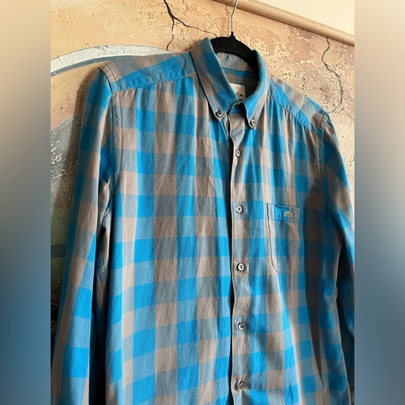 LACOSTE Blue-Gray Checkered Button down Shirt - Picture 4 of 11